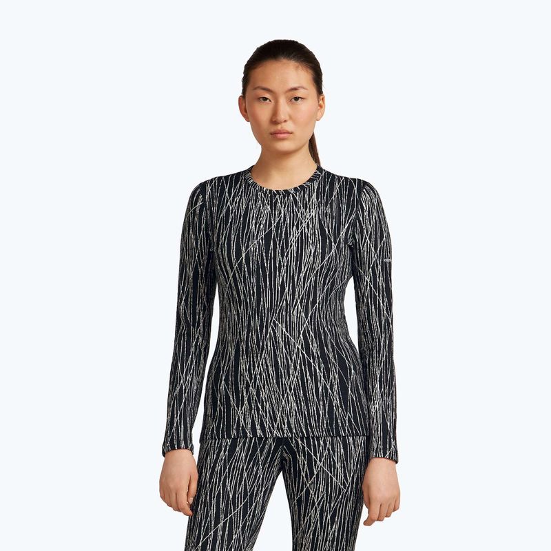 Dámské trekkingové triko Longsleeve Icebreaker Merino 260 Tech Vertex Crewe Delta Lines AOP black/snow/j