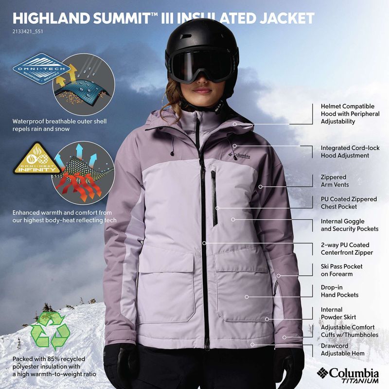 Dámská lyžařská bunda Columbia Highland Summit III Insulated lavender pearl/shale purple 13