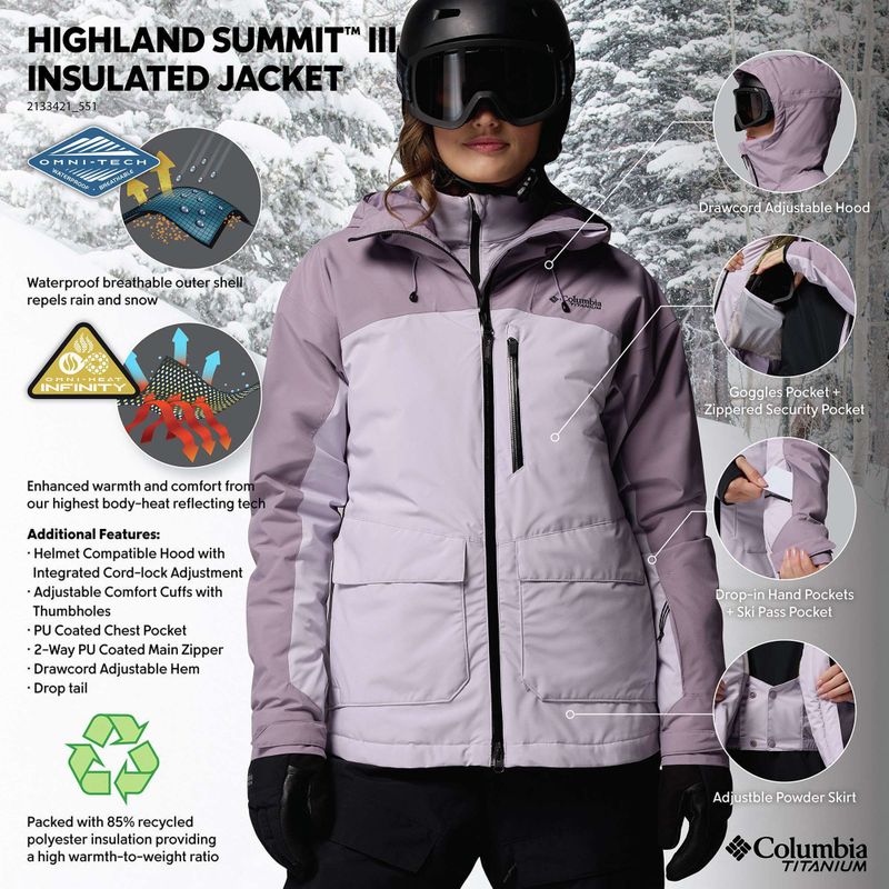 Dámská lyžařská bunda Columbia Highland Summit III Insulated lavender pearl/shale purple 14