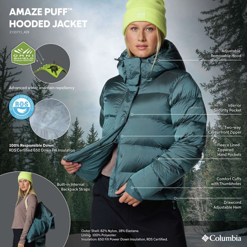 Dámská péřová bunda Columbia Amaze Puff Hooded everblue high shine 12