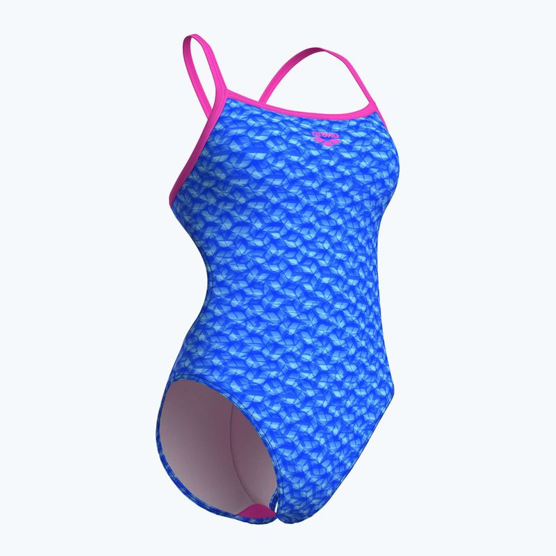 Dámské jednodílné plavky arena Monogram Challenge back blue river multi/shocking pink 3