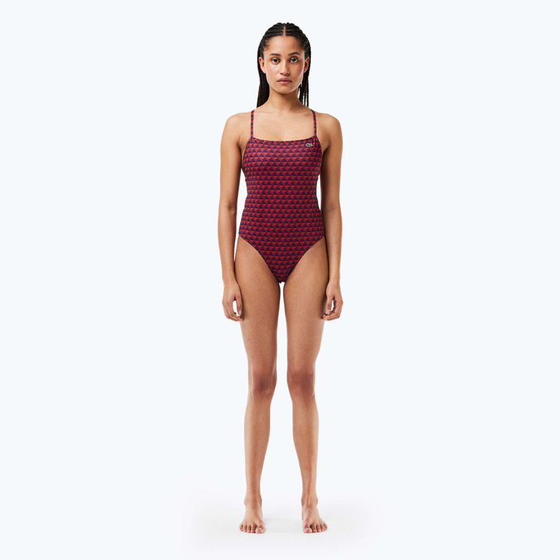Lacoste dámské jednodílné plavky MF7264 penumbra / alizarin / red 3