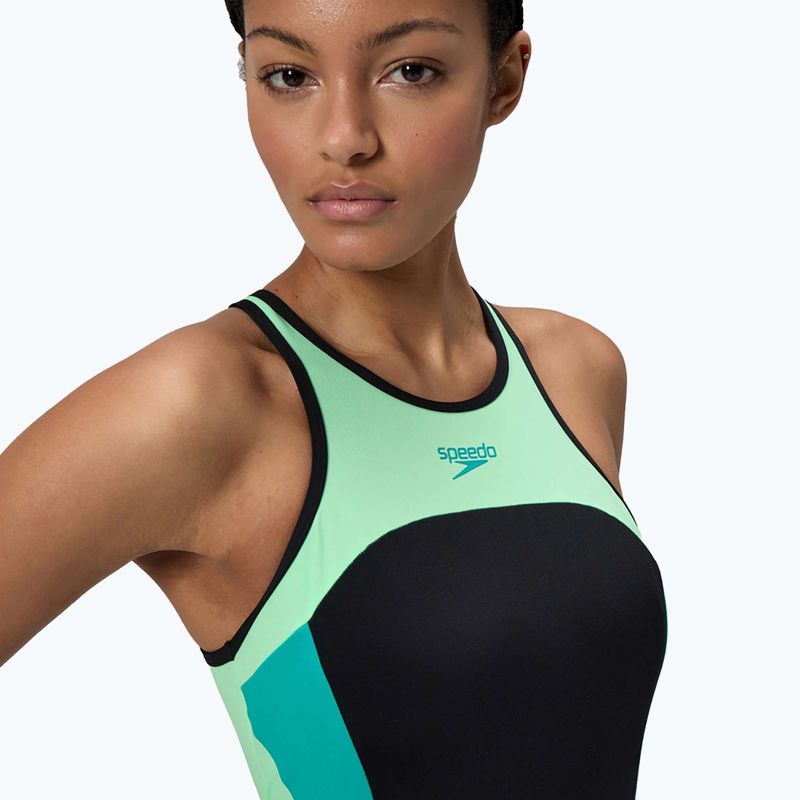 Dámské jednodílné plavky Speedo High Neck Splice Cross Back turquoise gem 5