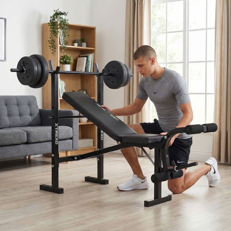 Posilovací lavice XTREXO BenchFit Lite se stojanem a činkou black 5