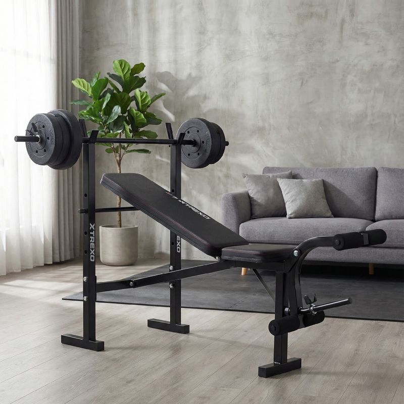 Posilovací lavice XTREXO BenchFit Lite se stojanem a činkou black 6