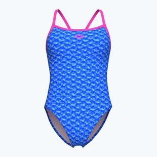Dámské jednodílné plavky arena Monogram Challenge back blue river multi/shocking pink